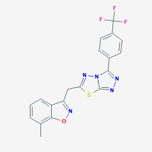 molecular formula C19H12F3N5OS B286843 7-Methyl-3-({3-[4-(trifluoromethyl)phenyl][1,2,4]triazolo[3,4-b][1,3,4]thiadiazol-6-yl}methyl)-1,2-benzisoxazole 