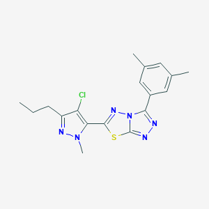 molecular formula C18H19ClN6S B286844 6-(4-chloro-1-methyl-3-propyl-1H-pyrazol-5-yl)-3-(3,5-dimethylphenyl)[1,2,4]triazolo[3,4-b][1,3,4]thiadiazole 
