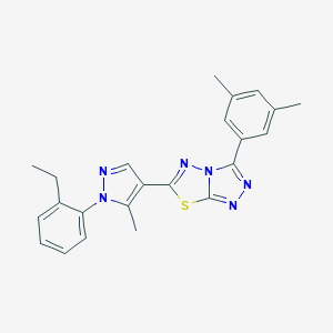 molecular formula C23H22N6S B286846 3-(3,5-dimethylphenyl)-6-[1-(2-ethylphenyl)-5-methyl-1H-pyrazol-4-yl][1,2,4]triazolo[3,4-b][1,3,4]thiadiazole 