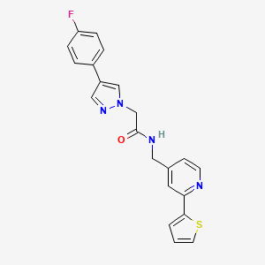 molecular formula C21H17FN4OS B2868464 2-(4-(4-fluorophenyl)-1H-pyrazol-1-yl)-N-((2-(thiophen-2-yl)pyridin-4-yl)methyl)acetamide CAS No. 2034546-05-7