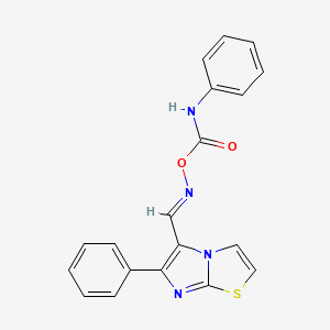 molecular formula C19H14N4O2S B2868479 5-({[(Anilinocarbonyl)oxy]imino}methyl)-6-phenylimidazo[2,1-b][1,3]thiazole CAS No. 861211-74-7