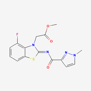 molecular formula C15H13FN4O3S B2868493 (Z)-methyl 2-(4-fluoro-2-((1-methyl-1H-pyrazole-3-carbonyl)imino)benzo[d]thiazol-3(2H)-yl)acetate CAS No. 1173374-97-4