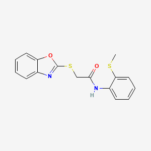 molecular formula C16H14N2O2S2 B2868494 2-(苯并[d]恶唑-2-硫基)-N-(2-(甲硫基)苯基)乙酰胺 CAS No. 356775-95-6
