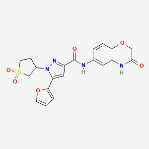 molecular formula C20H18N4O6S B2868497 1-(1,1-dioxidotetrahydrothiophen-3-yl)-5-(furan-2-yl)-N-(3-oxo-3,4-dihydro-2H-benzo[b][1,4]oxazin-6-yl)-1H-pyrazole-3-carboxamide CAS No. 1203144-26-6