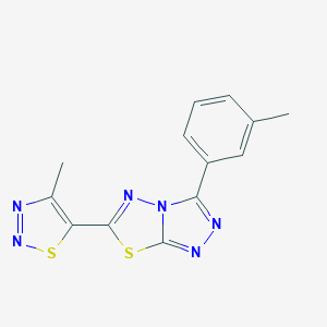 molecular formula C13H10N6S2 B286851 3-(3-Methylphenyl)-6-(4-methyl-1,2,3-thiadiazol-5-yl)[1,2,4]triazolo[3,4-b][1,3,4]thiadiazole 
