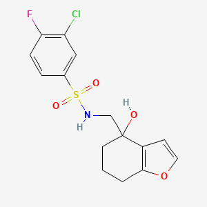 molecular formula C15H15ClFNO4S B2868518 3-氯-4-氟-N-((4-羟基-4,5,6,7-四氢苯并呋喃-4-基)甲基)苯磺酰胺 CAS No. 2320686-29-9