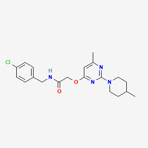 molecular formula C20H25ClN4O2 B2868520 N-(4-chlorobenzyl)-2-{[6-methyl-2-(4-methylpiperidin-1-yl)pyrimidin-4-yl]oxy}acetamide CAS No. 1226439-58-2