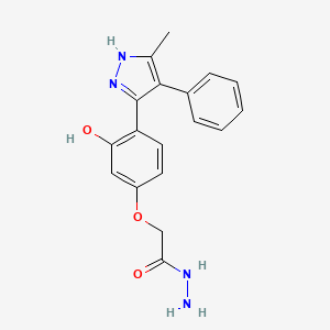 molecular formula C18H18N4O3 B2868530 2-(3-hydroxy-4-(5-methyl-4-phenyl-1H-pyrazol-3-yl)phenoxy)acetohydrazide CAS No. 879565-38-5