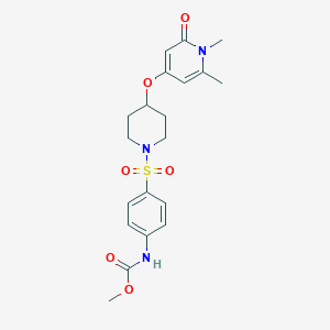 molecular formula C20H25N3O6S B2868536 甲基(4-((4-((1,6-二甲基-2-氧代-1,2-二氢吡啶-4-基)氧基)哌啶-1-基)磺酰基)苯基)氨基甲酸酯 CAS No. 2034273-72-6