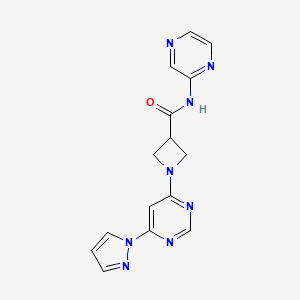 molecular formula C15H14N8O B2868542 1-(6-(1H-pyrazol-1-yl)pyrimidin-4-yl)-N-(pyrazin-2-yl)azetidine-3-carboxamide CAS No. 2034581-56-9