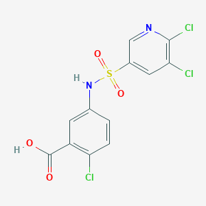 molecular formula C12H7Cl3N2O4S B2868544 2-Chloro-5-(5,6-dichloropyridine-3-sulfonamido)benzoic acid CAS No. 1384610-06-3