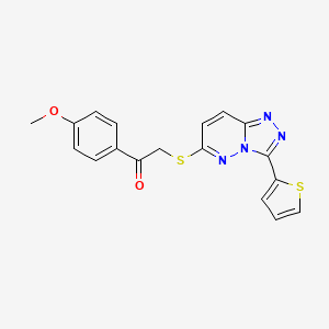 molecular formula C18H14N4O2S2 B2868545 1-(4-甲氧基苯基)-2-[(3-噻吩-2-基-[1,2,4]三唑并[4,3-b]哒嗪-6-基)硫代]乙酮 CAS No. 868967-10-6