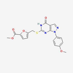 molecular formula C19H16N4O5S B2868552 5-(((4-羟基-1-(4-甲氧基苯基)-1H-吡唑并[3,4-d]嘧啶-6-基)硫代)甲基)呋喃-2-甲酸甲酯 CAS No. 922107-43-5