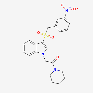 molecular formula C22H23N3O5S B2868553 2-(3-((3-硝基苄基)磺酰基)-1H-吲哚-1-基)-1-(哌啶-1-基)乙酮 CAS No. 894011-30-4