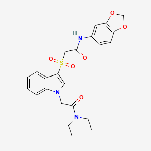 molecular formula C23H25N3O6S B2868556 2-(3-((2-(benzo[d][1,3]dioxol-5-ylamino)-2-oxoethyl)sulfonyl)-1H-indol-1-yl)-N,N-diethylacetamide CAS No. 878056-53-2