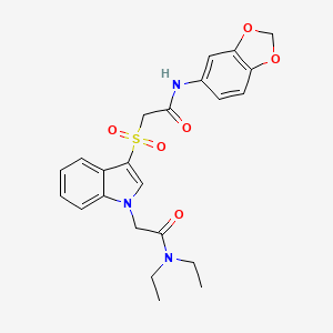 molecular formula C23H25N3O6S B2868556 2-(3-((2-(苯并[d][1,3]二氧杂环-5-基氨基)-2-氧代乙基)磺酰基)-1H-吲哚-1-基)-N,N-二乙基乙酰胺 CAS No. 878056-53-2