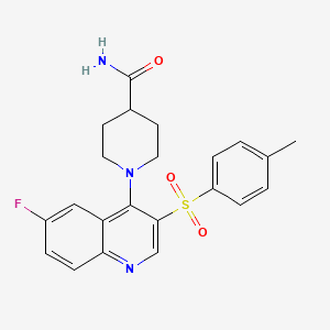 molecular formula C22H22FN3O3S B2868565 1-[6-Fluoro-3-(4-methylbenzenesulfonyl)quinolin-4-yl]piperidine-4-carboxamide CAS No. 866846-14-2