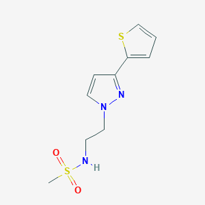molecular formula C10H13N3O2S2 B2868566 N-(2-(3-(thiophen-2-yl)-1H-pyrazol-1-yl)ethyl)methanesulfonamide CAS No. 1797976-87-4