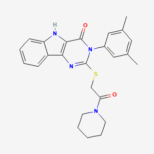 molecular formula C25H26N4O2S B2868567 3-(3,5-dimethylphenyl)-2-(2-oxo-2-piperidin-1-ylethyl)sulfanyl-5H-pyrimido[5,4-b]indol-4-one CAS No. 536705-31-4