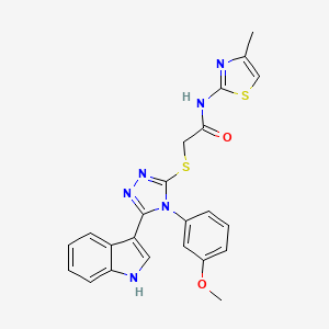 molecular formula C23H20N6O2S2 B2868574 2-((5-(1H-吲哚-3-基)-4-(3-甲氧基苯基)-4H-1,2,4-三唑-3-基)硫代)-N-(4-甲基噻唑-2-基)乙酰胺 CAS No. 852145-53-0