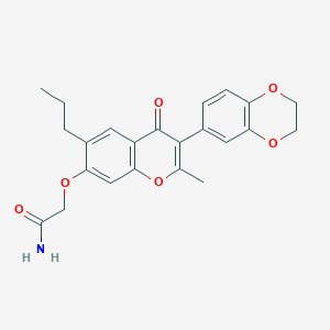 molecular formula C23H23NO6 B2868576 2-((3-(2,3-dihydrobenzo[b][1,4]dioxin-6-yl)-2-methyl-4-oxo-6-propyl-4H-chromen-7-yl)oxy)acetamide CAS No. 610764-43-7