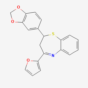 molecular formula C20H15NO3S B2868577 2-(1,3-Benzodioxol-5-yl)-4-(furan-2-yl)-2,3-dihydro-1,5-benzothiazepine CAS No. 325474-30-4