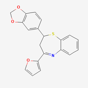 molecular formula C20H15NO3S B2868577 2-(1,3-苯并二氧杂环-5-基)-4-(呋喃-2-基)-2,3-二氢-1,5-苯并噻zepine CAS No. 325474-30-4