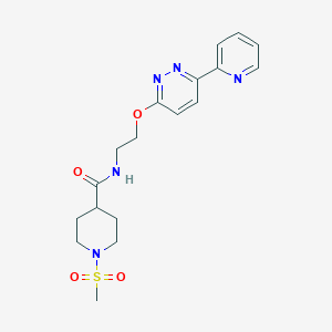 molecular formula C18H23N5O4S B2868582 1-(methylsulfonyl)-N-(2-((6-(pyridin-2-yl)pyridazin-3-yl)oxy)ethyl)piperidine-4-carboxamide CAS No. 1257552-45-6