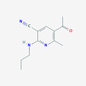 molecular formula C12H15N3O B2868585 5-乙酰基-6-甲基-2-(丙氨基)烟腈 CAS No. 303147-01-5