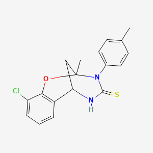 molecular formula C18H17ClN2OS B2868590 10-chloro-2-methyl-3-(p-tolyl)-5,6-dihydro-2H-2,6-methanobenzo[g][1,3,5]oxadiazocine-4(3H)-thione CAS No. 893789-14-5