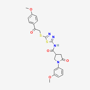 molecular formula C23H22N4O5S2 B2868592 1-(3-methoxyphenyl)-N-[5-[2-(4-methoxyphenyl)-2-oxoethyl]sulfanyl-1,3,4-thiadiazol-2-yl]-5-oxopyrrolidine-3-carboxamide CAS No. 872595-36-3