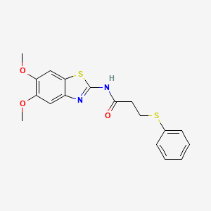 molecular formula C18H18N2O3S2 B2868593 N-(5,6-dimethoxybenzo[d]thiazol-2-yl)-3-(phenylthio)propanamide CAS No. 895443-52-4