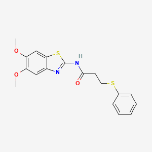 molecular formula C18H18N2O3S2 B2868593 N-(5,6-二甲氧基苯并[d]噻唑-2-基)-3-(苯硫基)丙酰胺 CAS No. 895443-52-4