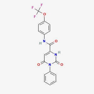 molecular formula C18H12F3N3O4 B2868596 6-hydroxy-2-oxo-1-phenyl-N-[4-(trifluoromethoxy)phenyl]-1,2-dihydro-4-pyrimidinecarboxamide CAS No. 861212-13-7