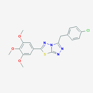 molecular formula C19H17ClN4O3S B286860 3-(4-Chlorobenzyl)-6-(3,4,5-trimethoxyphenyl)[1,2,4]triazolo[3,4-b][1,3,4]thiadiazole 