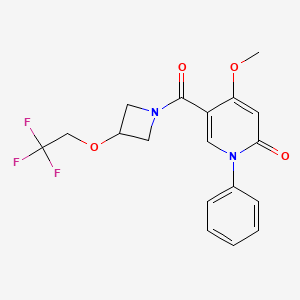 molecular formula C18H17F3N2O4 B2868604 4-methoxy-1-phenyl-5-(3-(2,2,2-trifluoroethoxy)azetidine-1-carbonyl)pyridin-2(1H)-one CAS No. 2189499-53-2