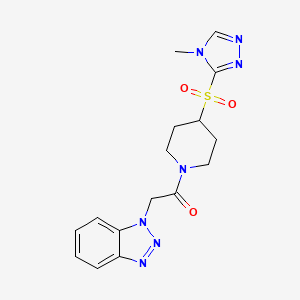 molecular formula C16H19N7O3S B2868614 2-(1H-benzo[d][1,2,3]triazol-1-yl)-1-(4-((4-methyl-4H-1,2,4-triazol-3-yl)sulfonyl)piperidin-1-yl)ethanone CAS No. 1448065-49-3