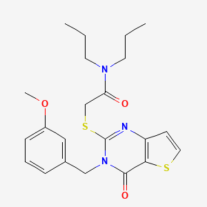 molecular formula C22H27N3O3S2 B2868618 2-{[3-(3-甲氧基苄基)-4-氧代-3,4-二氢噻吩并[3,2-d]嘧啶-2-基]硫代}-N,N-二丙基乙酰胺 CAS No. 1260903-43-2