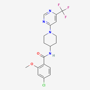 molecular formula C18H18ClF3N4O2 B2868619 4-氯-2-甲氧基-N-(1-(6-(三氟甲基)嘧啶-4-基)哌啶-4-基)苯甲酰胺 CAS No. 2034348-70-2