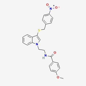 4-methoxy-N-[2-[3-[(4-nitrophenyl)methylsulfanyl]indol-1-yl]ethyl]benzamide