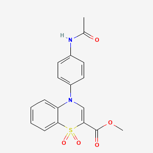molecular formula C18H16N2O5S B2868643 methyl 4-[4-(acetylamino)phenyl]-4H-1,4-benzothiazine-2-carboxylate 1,1-dioxide CAS No. 1291858-38-2
