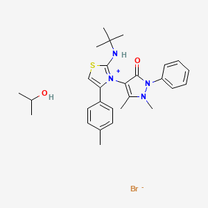 molecular formula C28H37BrN4O2S B2868644 2-(叔丁基氨基)-3-(1,5-二甲基-3-氧代-2-苯基-2,3-二氢-1H-吡唑-4-基)-4-(4-甲基苯基)-1,3λ5-噻唑-3-鎓丙-2-醇溴 CAS No. 477526-28-6
