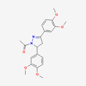 molecular formula C21H24N2O5 B2868658 1-[3,5-Bis(3,4-dimethoxyphenyl)-3,4-dihydropyrazol-2-yl]ethanone CAS No. 384351-12-6