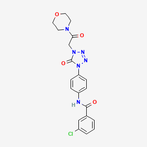 molecular formula C20H19ClN6O4 B2868668 3-chloro-N-(4-(4-(2-morpholino-2-oxoethyl)-5-oxo-4,5-dihydro-1H-tetrazol-1-yl)phenyl)benzamide CAS No. 1396806-63-5