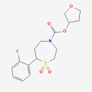 molecular formula C16H20FNO5S B2868670 Tetrahydrofuran-3-yl 7-(2-fluorophenyl)-1,4-thiazepane-4-carboxylate 1,1-dioxide CAS No. 2175979-52-7