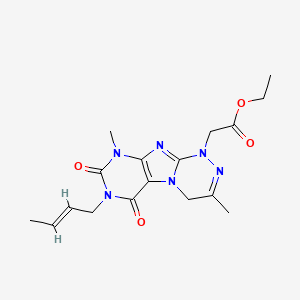 molecular formula C17H22N6O4 B2868684 乙酸乙酯 2-[7-((2E)丁-2-烯基)-3,9-二甲基-6,8-二氧代-5,7,9-三氢-4H-1,2,4-三氮杂[4,3-h]嘌呤基] CAS No. 927618-21-1