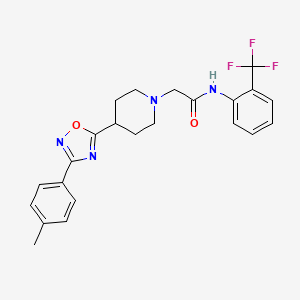 molecular formula C23H23F3N4O2 B2868692 2-{4-[3-(4-methylphenyl)-1,2,4-oxadiazol-5-yl]piperidin-1-yl}-N-[2-(trifluoromethyl)phenyl]acetamide CAS No. 1251552-94-9