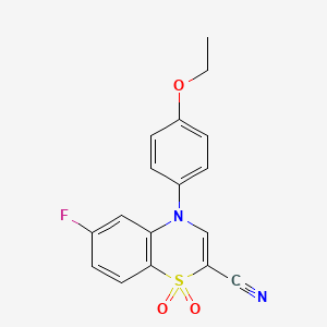 molecular formula C17H13FN2O3S B2868694 4-(4-ethoxyphenyl)-6-fluoro-4H-benzo[b][1,4]thiazine-2-carbonitrile 1,1-dioxide CAS No. 1206990-49-9