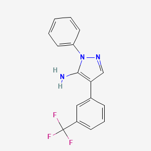 molecular formula C16H12F3N3 B2868701 1-phenyl-4-[3-(trifluoromethyl)phenyl]-1H-pyrazol-5-amine CAS No. 324008-95-9