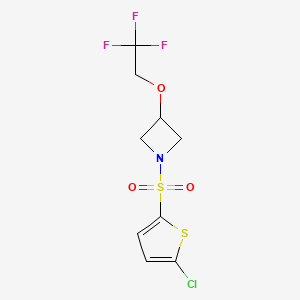 molecular formula C9H9ClF3NO3S2 B2868716 1-((5-氯噻吩-2-基)磺酰基)-3-(2,2,2-三氟乙氧基)氮杂环丁烷 CAS No. 2034543-29-6